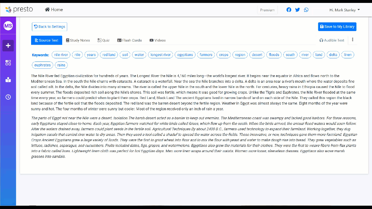 Presto creates the entire study pack in one click